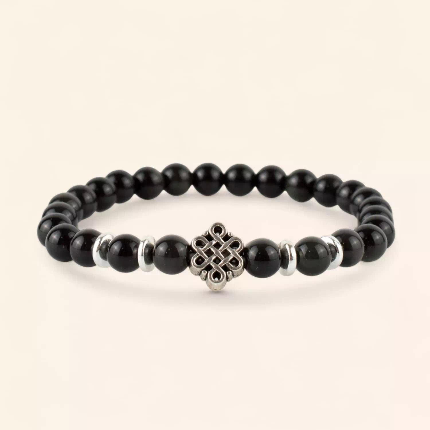 Bracelet en Pierres Naturelles Obsidienne et Perle Nœud Celtique  Bracelet Jethyka