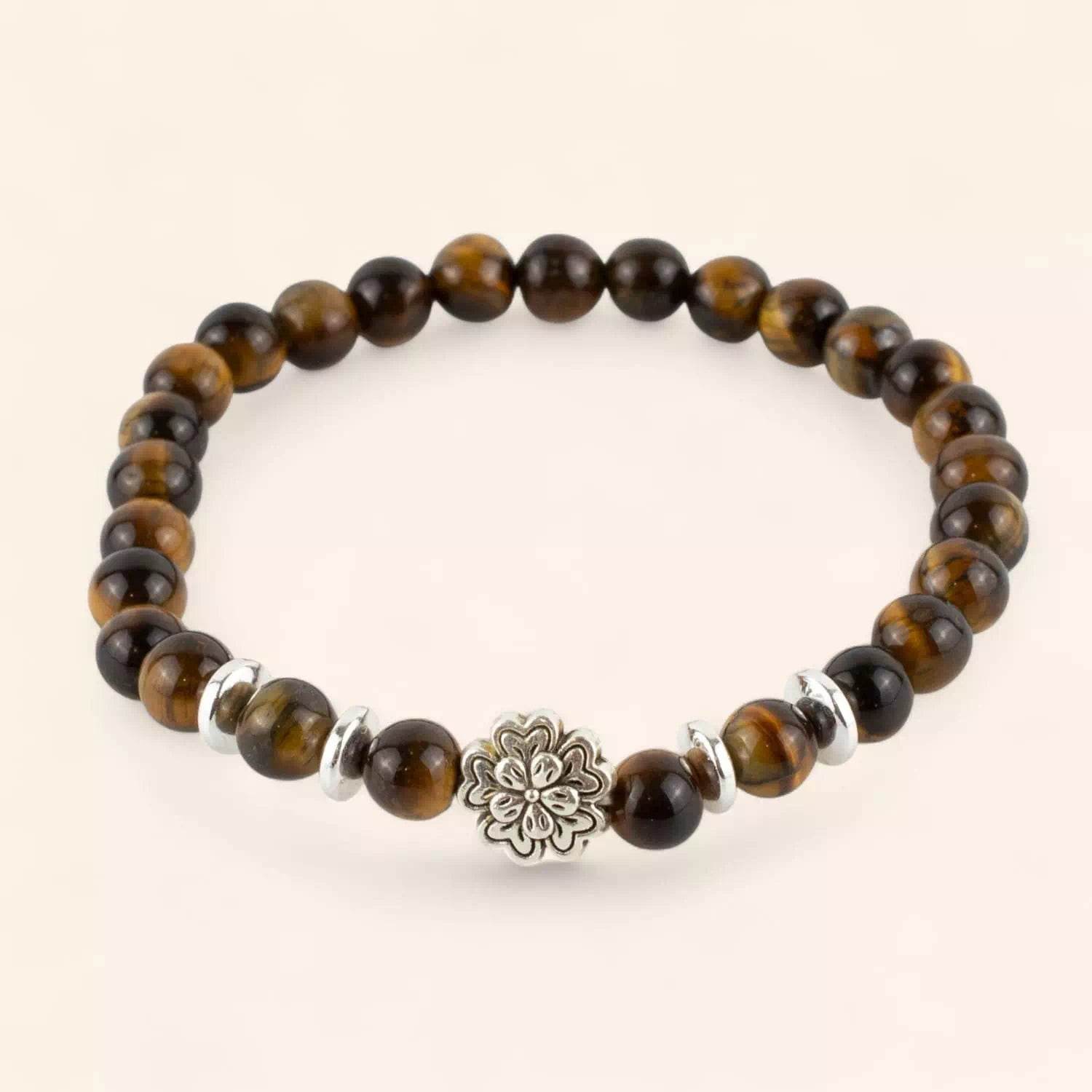 Bracelet en pierres naturelles Œil de Tigre et perle petite Fleur  Bracelet Jethyka