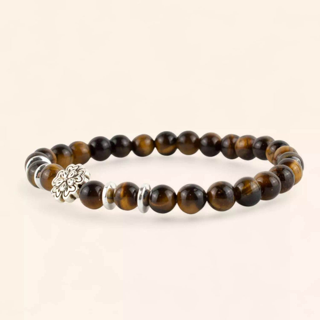 Bracelet en pierres naturelles Œil de Tigre et perle petite Fleur  Bracelet Jethyka