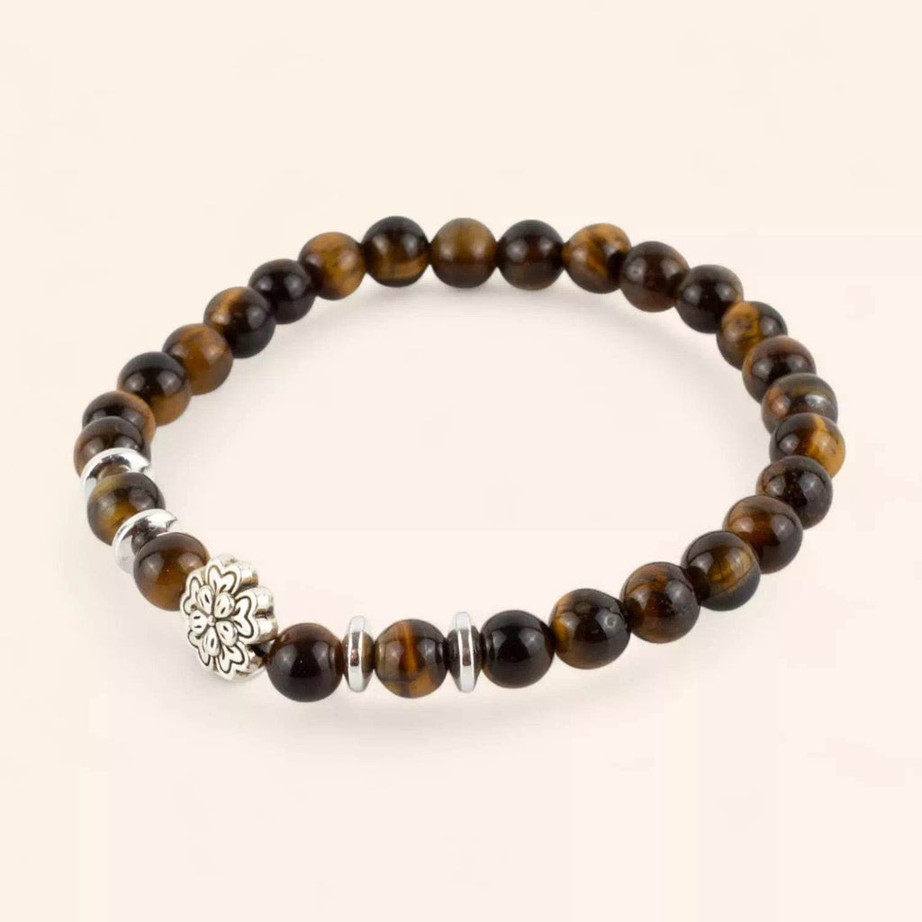 Bracelet en pierres naturelles Œil de Tigre et perle petite Fleur  Bracelet Jethyka