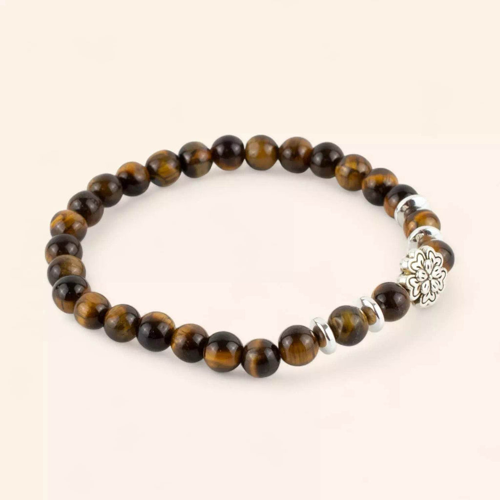 Bracelet en pierres naturelles Œil de Tigre et perle petite Fleur  Bracelet Jethyka