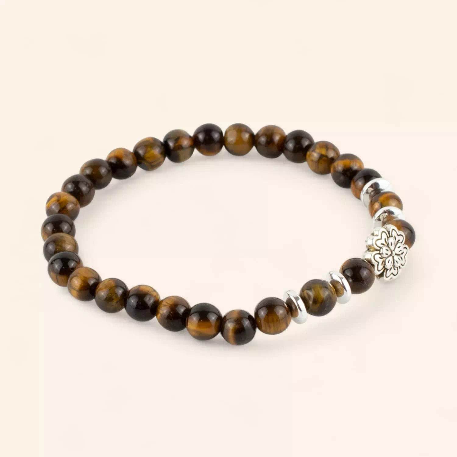 Bracelet en pierres naturelles Œil de Tigre et perle petite Fleur  Bracelet Jethyka