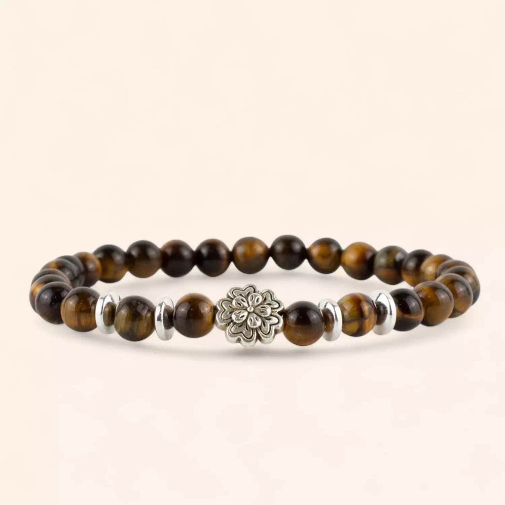 Bracelet en pierres naturelles Œil de Tigre et perle petite Fleur  Bracelet Jethyka