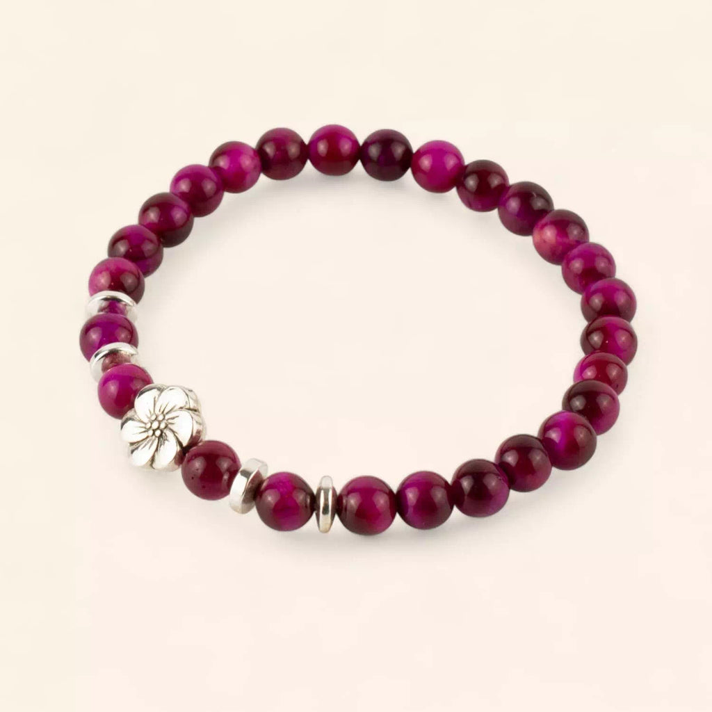 Bracelet en pierres naturelles Œil de Tigre Rose et Fleur de cerisier  Bracelet Jethyka