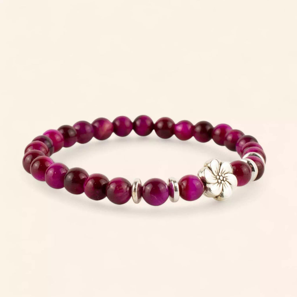 Bracelet en pierres naturelles Œil de Tigre Rose et Fleur de cerisier  Bracelet Jethyka