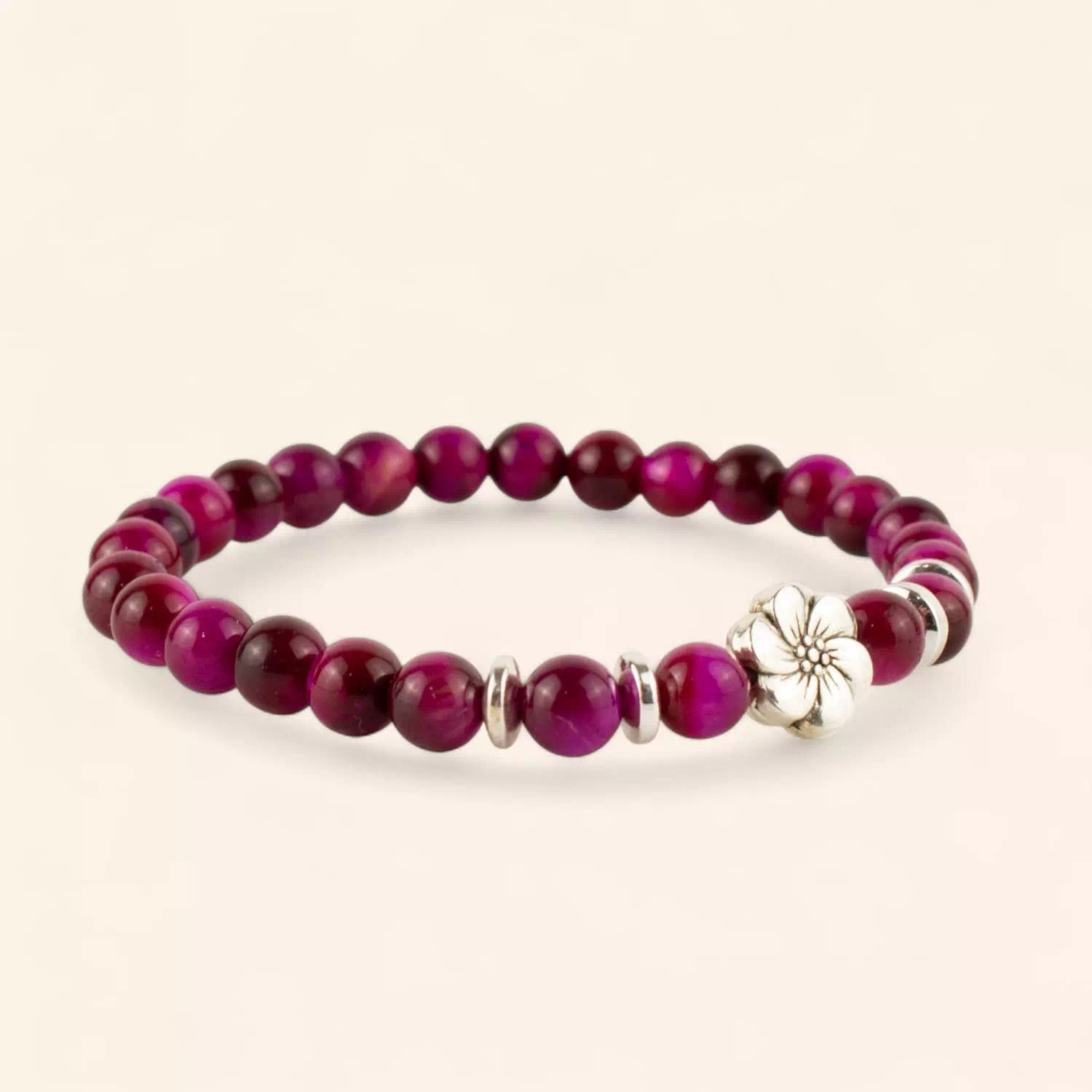 Bracelet en pierres naturelles Œil de Tigre Rose et Fleur de cerisier  Bracelet Jethyka