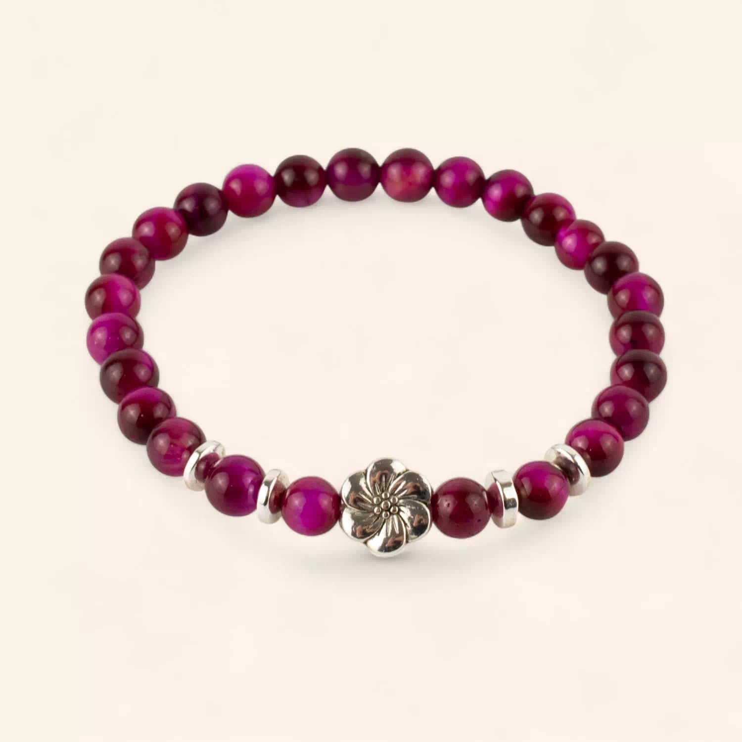 Bracelet en pierres naturelles Œil de Tigre Rose et Fleur de cerisier  Bracelet Jethyka