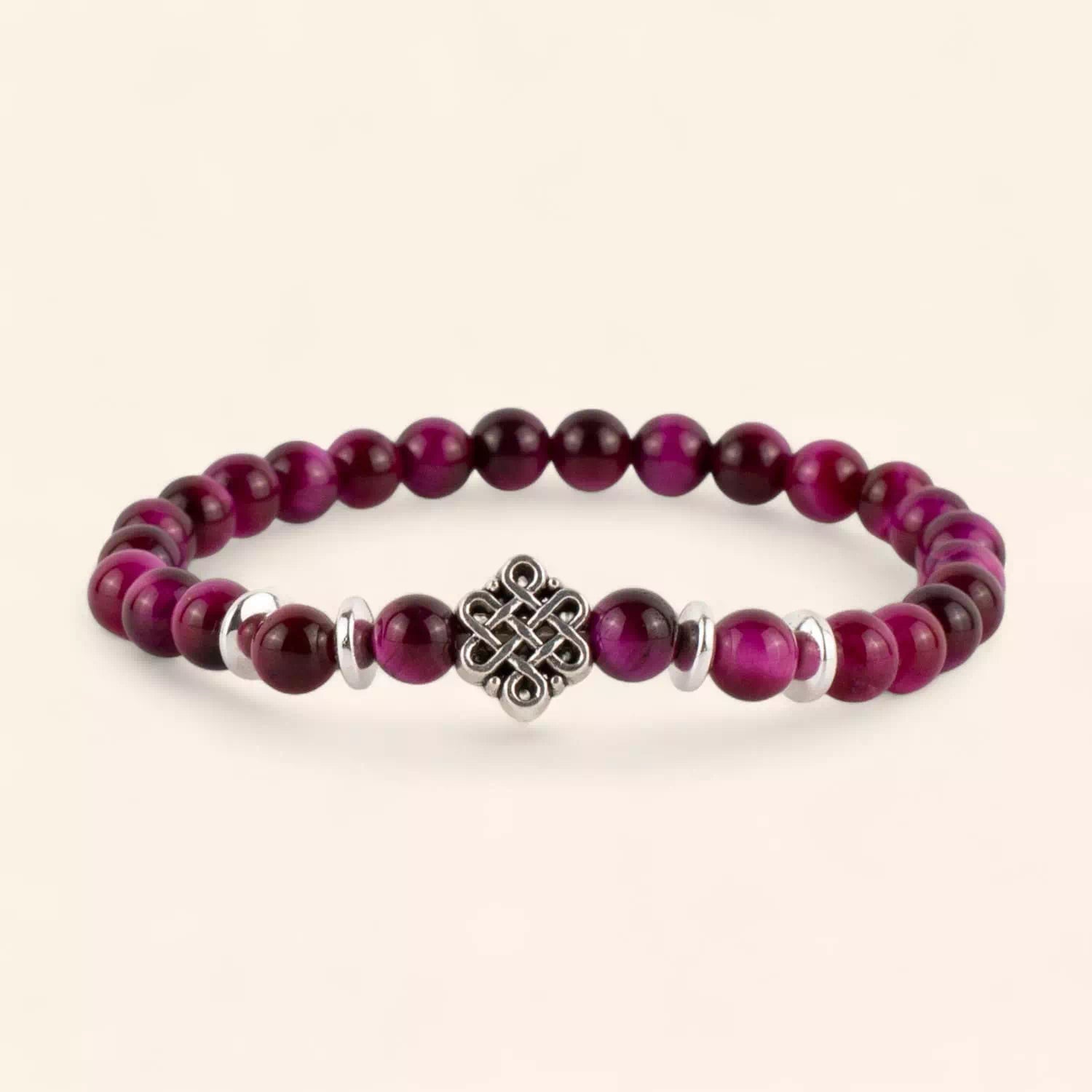 Bracelet en Pierres Naturelles Œil de Tigre Rose et Perle Nœud Celtique  Bracelet Jethyka