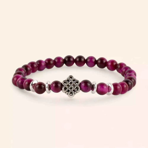 Bracelet Nœud Celtique en Pierres Naturelles Œil de Tigre Rose