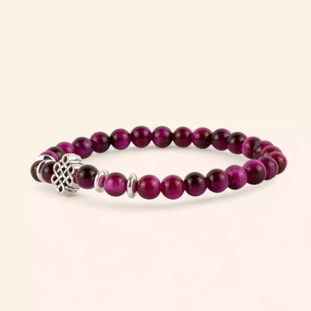Bracelet en Pierres Naturelles Œil de Tigre Rose et Perle Nœud Celtique  Bracelet Jethyka