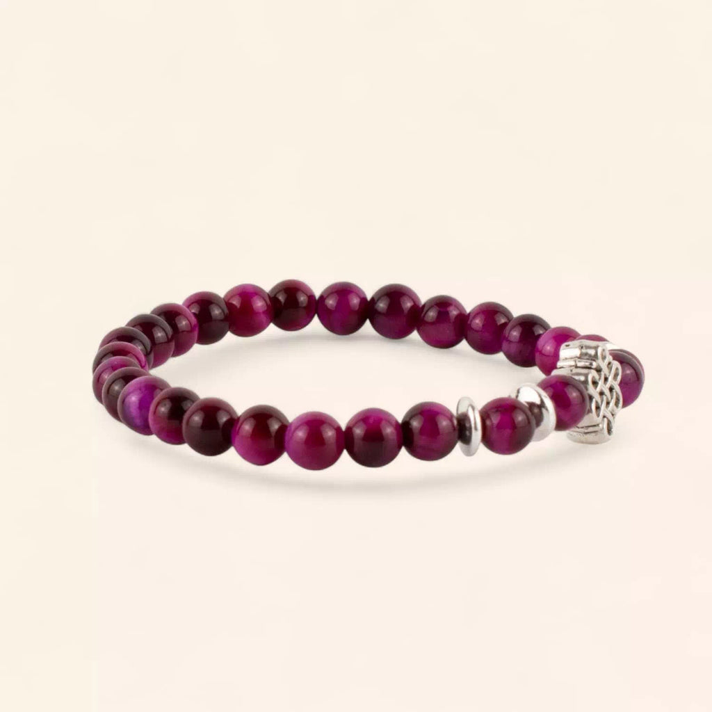 Bracelet en Pierres Naturelles Œil de Tigre Rose et Perle Nœud Celtique  Bracelet Jethyka