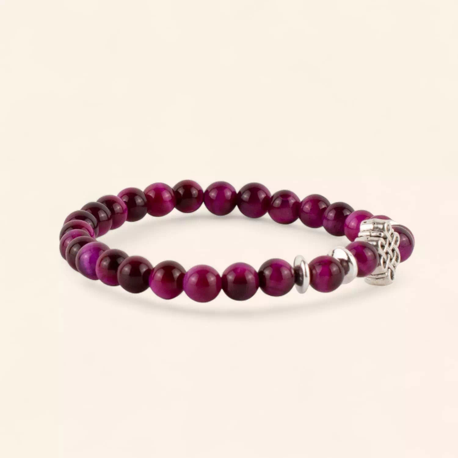 Bracelet en Pierres Naturelles Œil de Tigre Rose et Perle Nœud Celtique  Bracelet Jethyka
