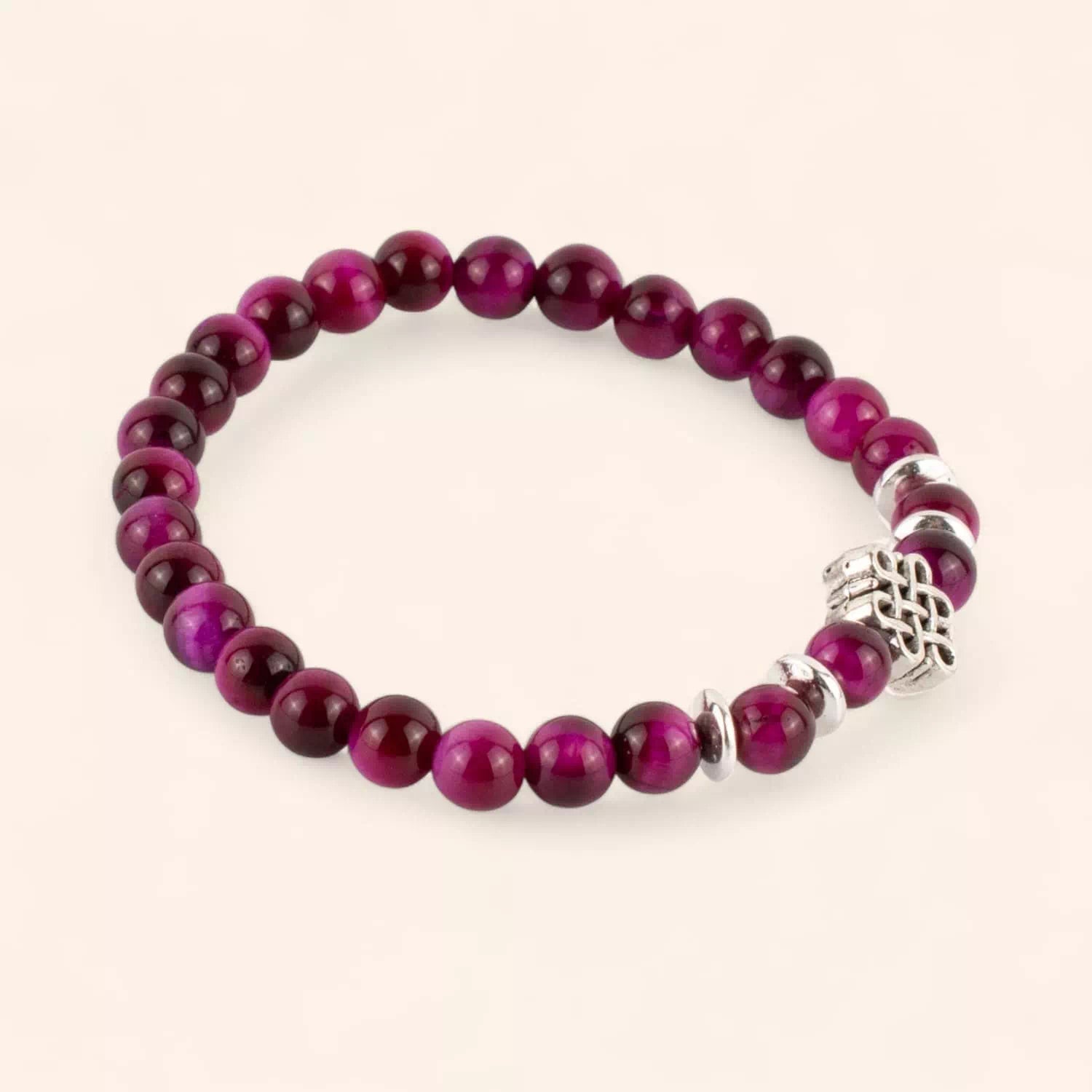 Bracelet en Pierres Naturelles Œil de Tigre Rose et Perle Nœud Celtique  Bracelet Jethyka