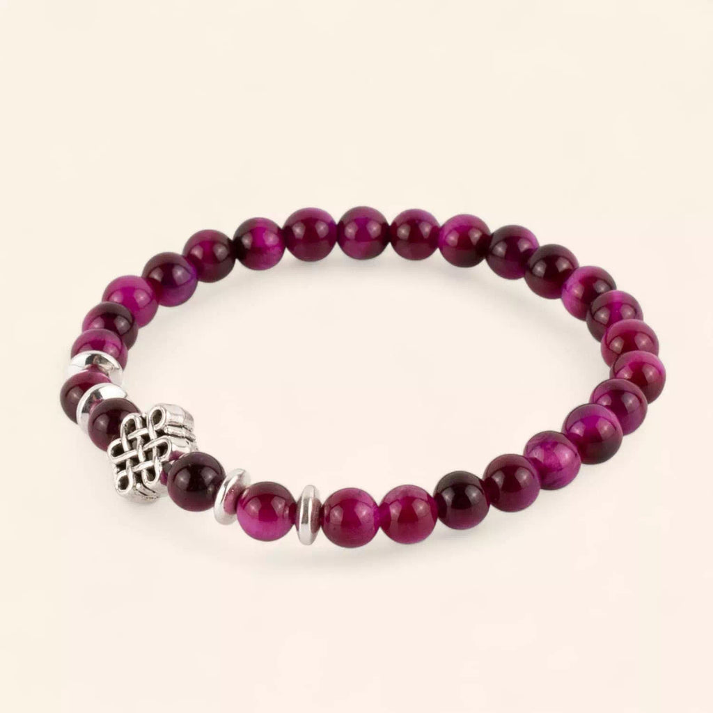 Bracelet en Pierres Naturelles Œil de Tigre Rose et Perle Nœud Celtique  Bracelet Jethyka