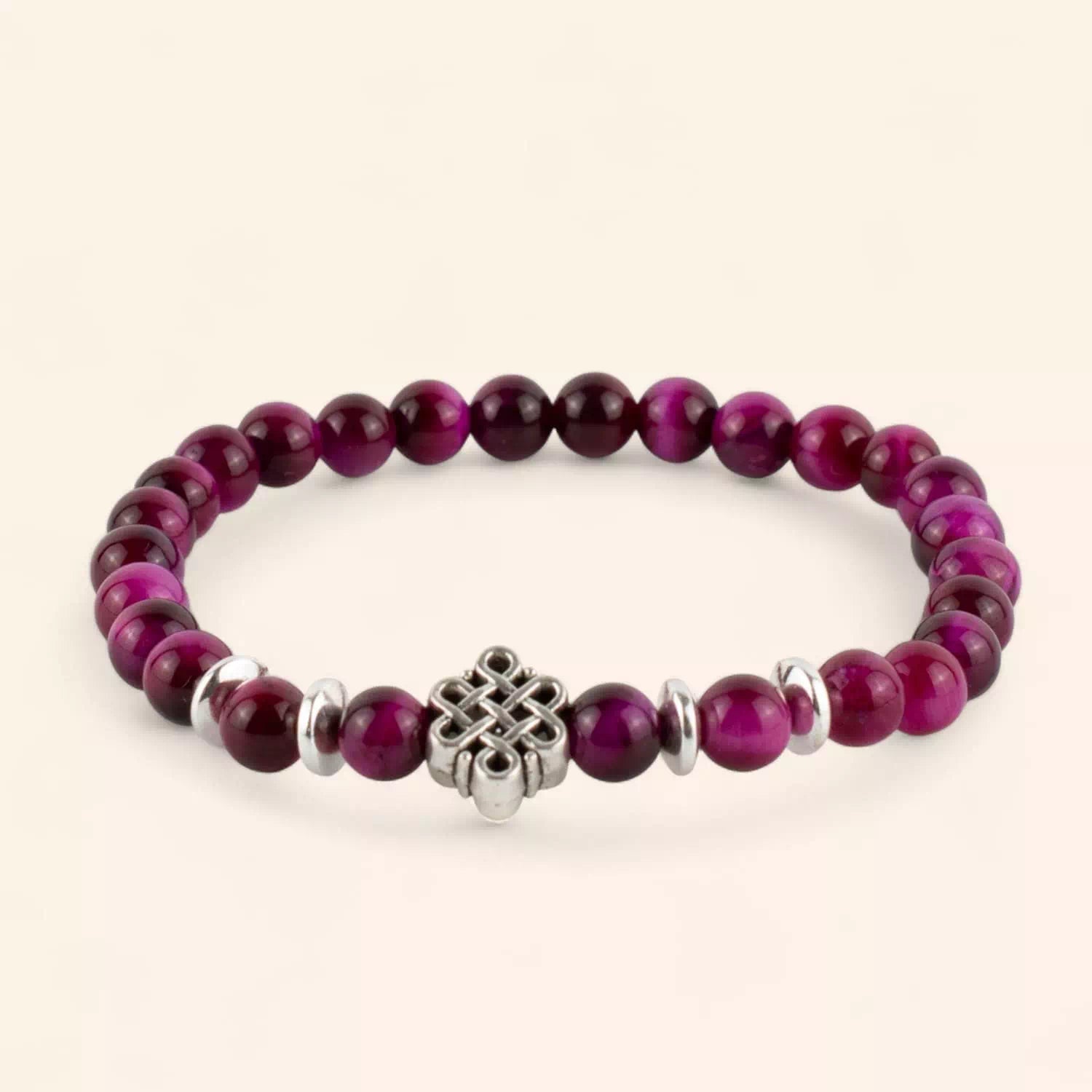 Bracelet en Pierres Naturelles Œil de Tigre Rose et Perle Nœud Celtique  Bracelet Jethyka