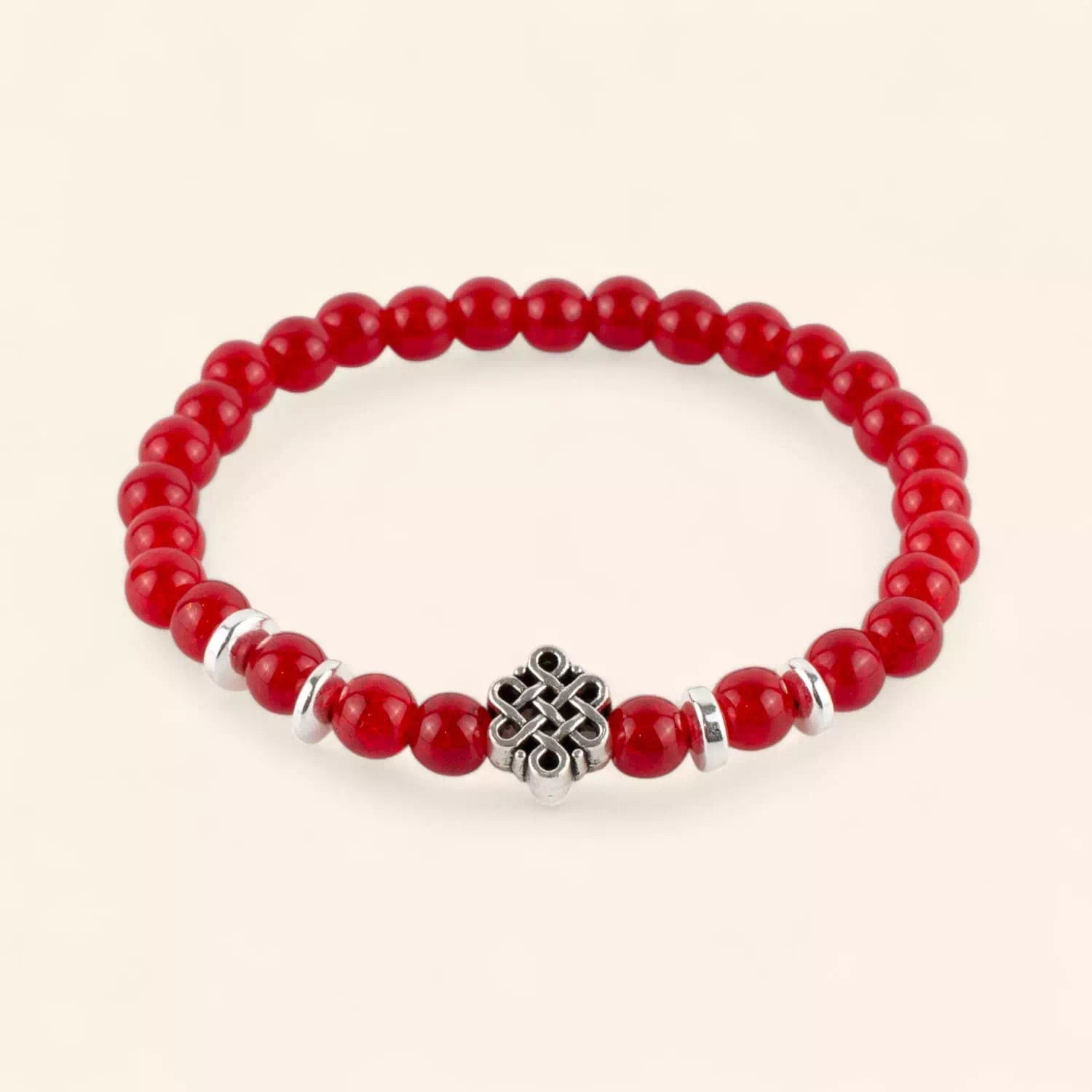 Bracelet Perles de Verre Rouges et Perle Nœud Celtique  Bracelet Jethyka