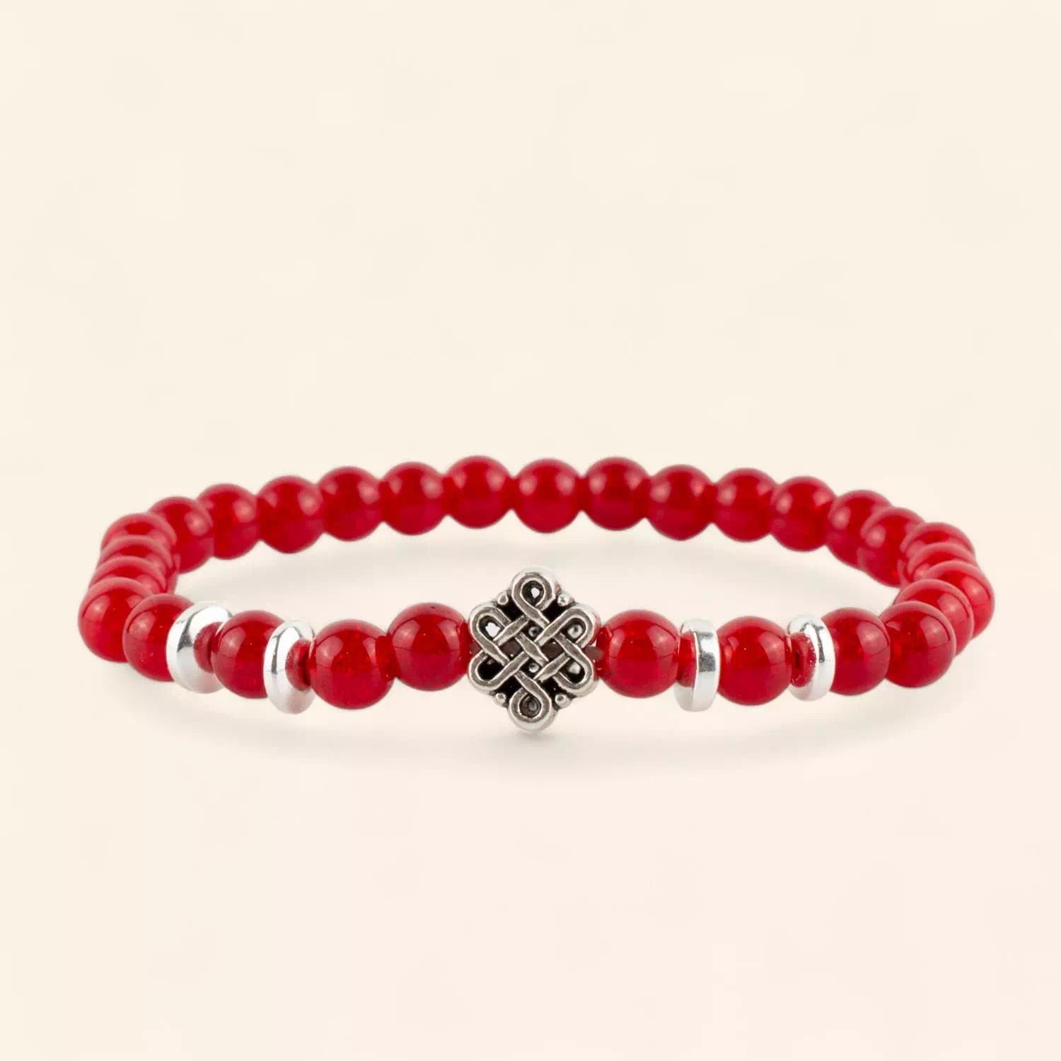 Bracelet Perles de Verre Rouges et Perle Nœud Celtique  Bracelet Jethyka