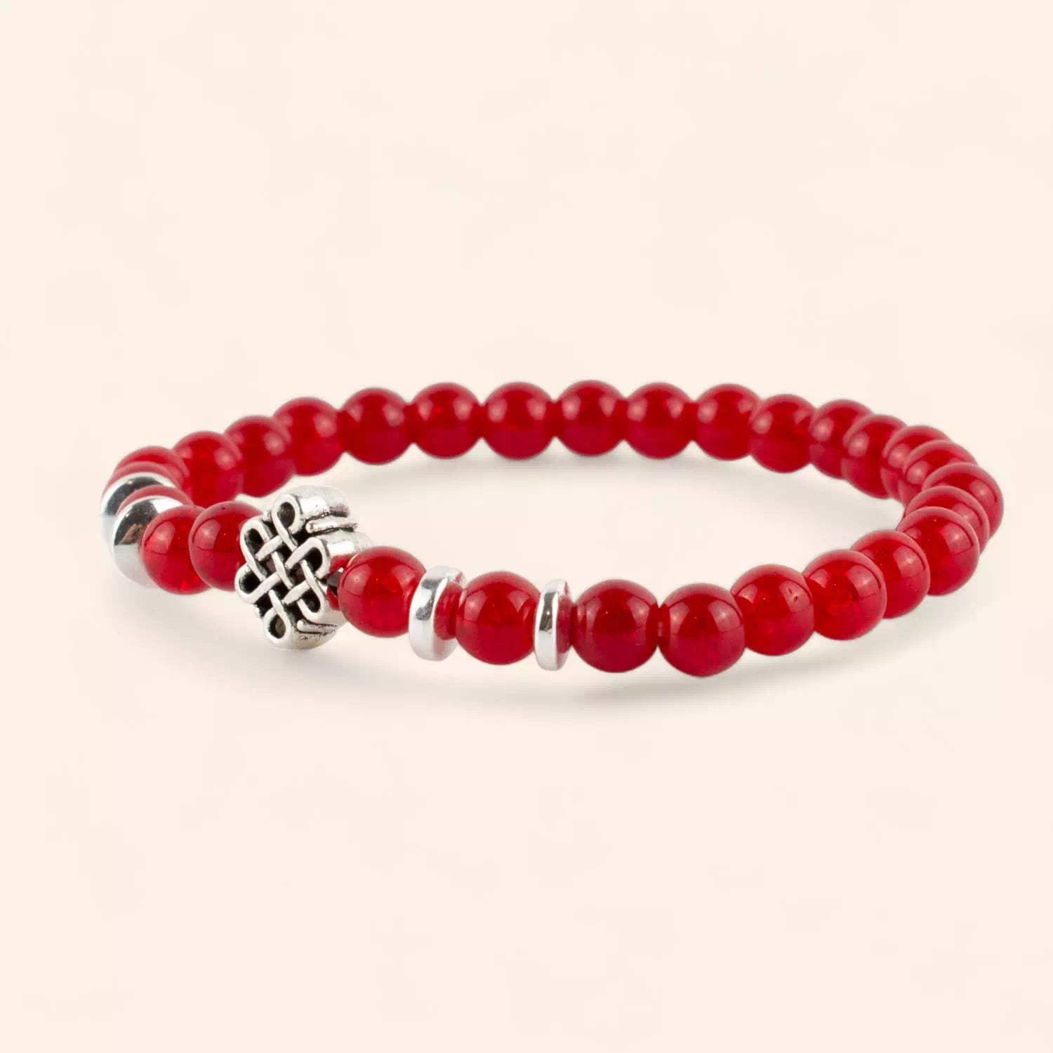Bracelet Perles de Verre Rouges et Perle Nœud Celtique  Bracelet Jethyka