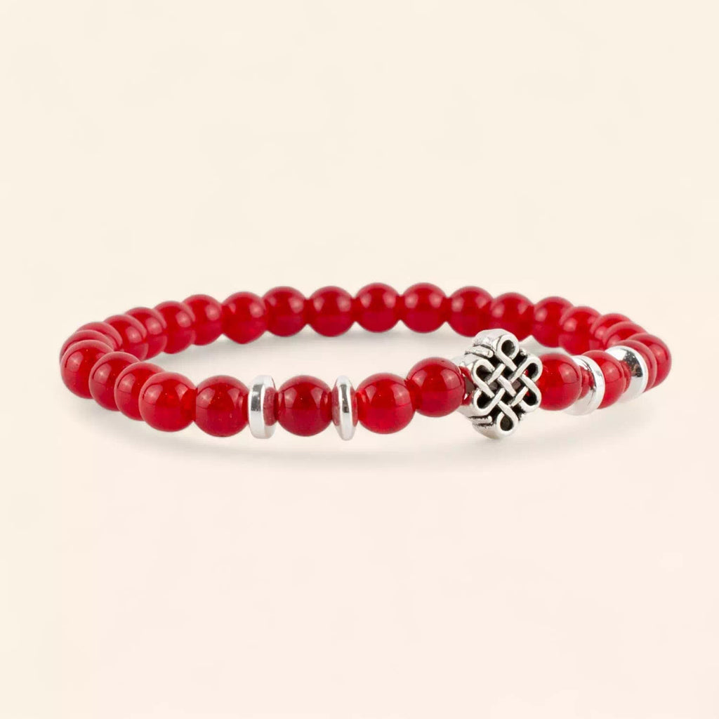 Bracelet Perles de Verre Rouges et Perle Nœud Celtique  Bracelet Jethyka