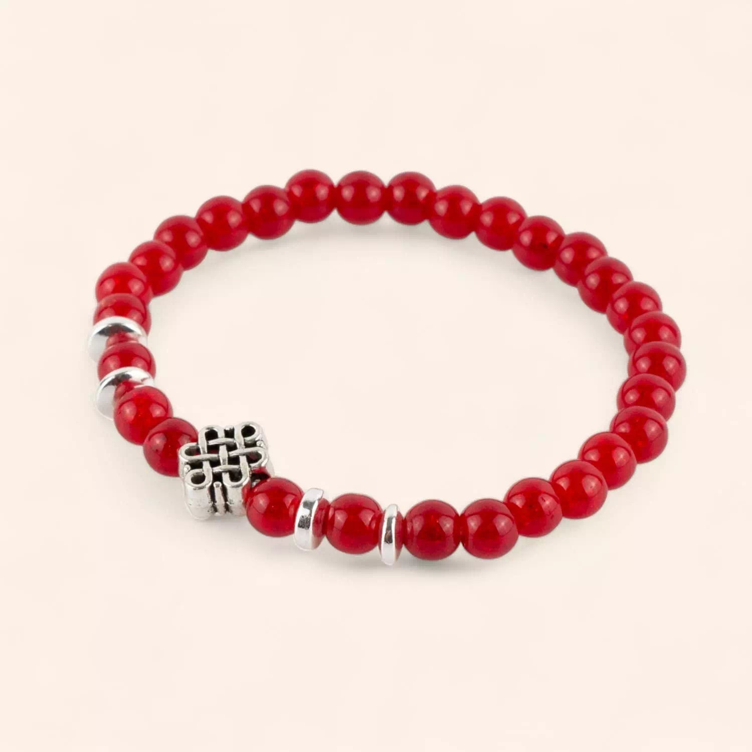 Bracelet Perles de Verre Rouges et Perle Nœud Celtique  Bracelet Jethyka