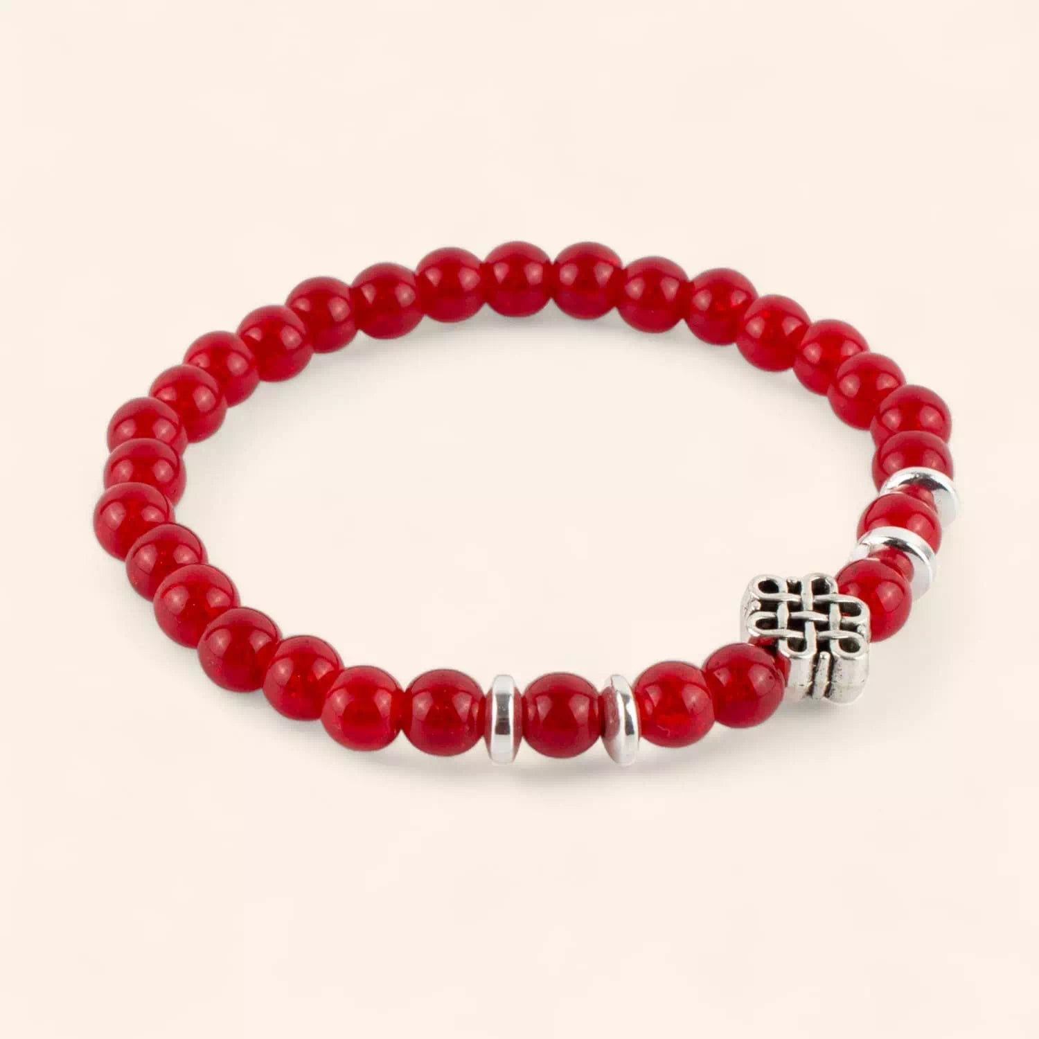 Bracelet Perles de Verre Rouges et Perle Nœud Celtique  Bracelet Jethyka