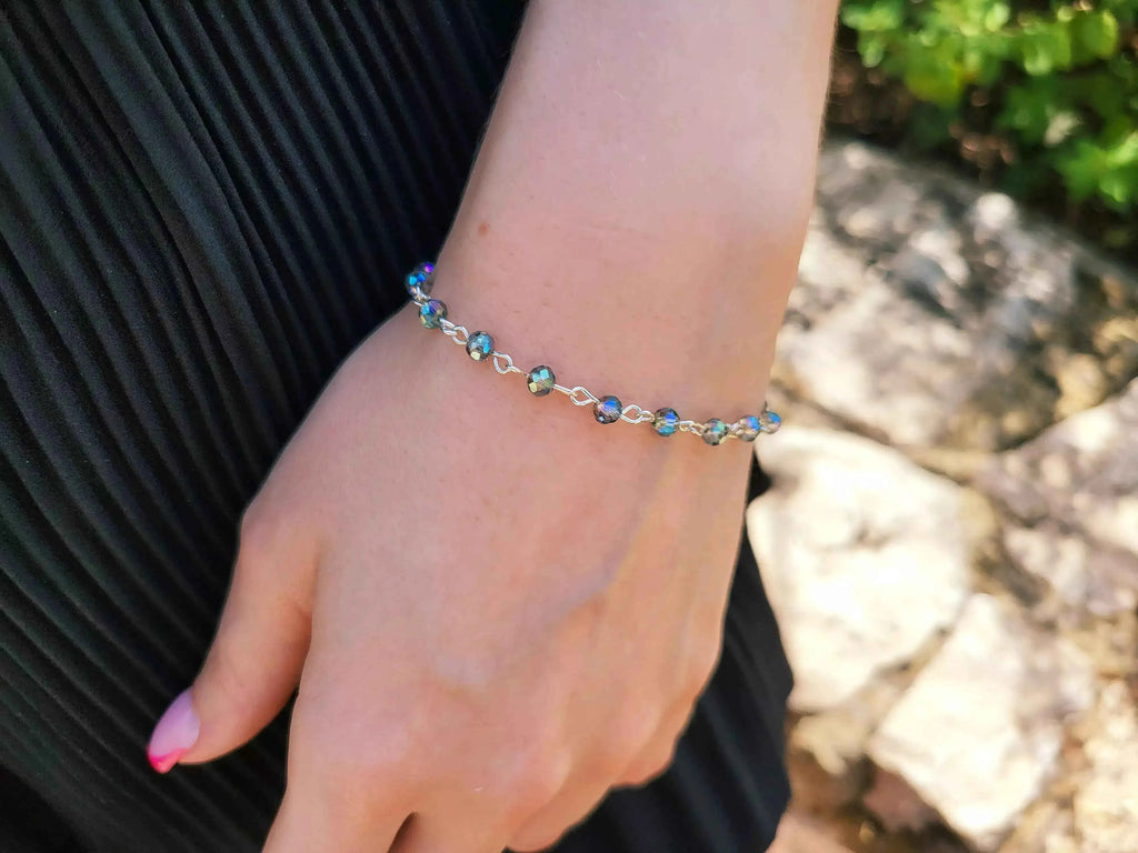 Bracelet perles cristal Gris bleuté