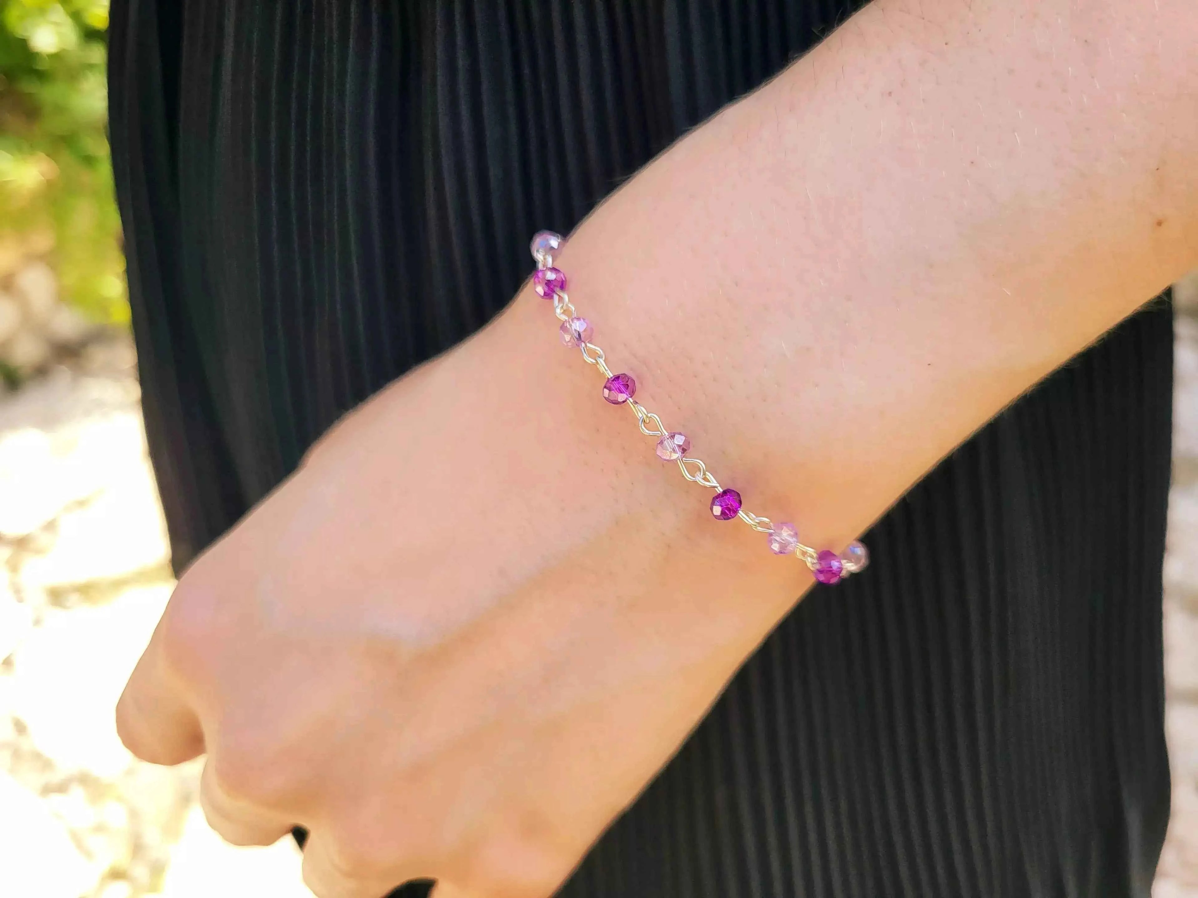Bracelet perles cristal violettes et Parmes