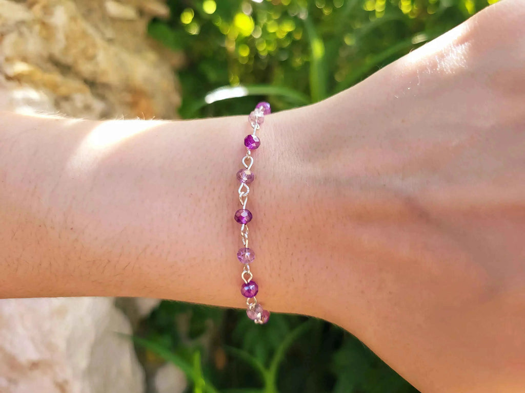 Bracelet perles cristal violettes et Parmes