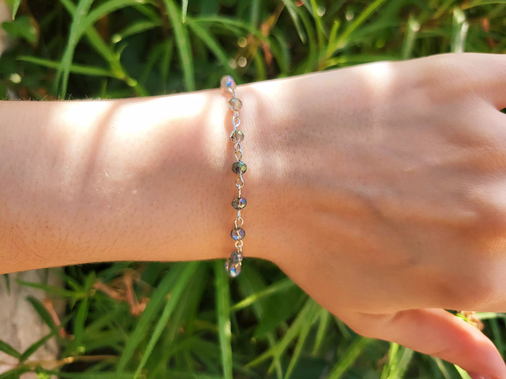 Bracelet en Plaqué Argent avec Perles Cristal Bleu Gris  Bracelet Jethyka