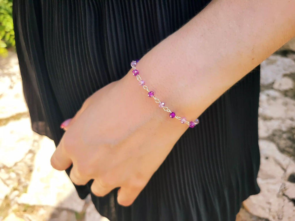 Bracelet en plaqué argent avec perles cristal violet et parme  Bracelet Jethyka