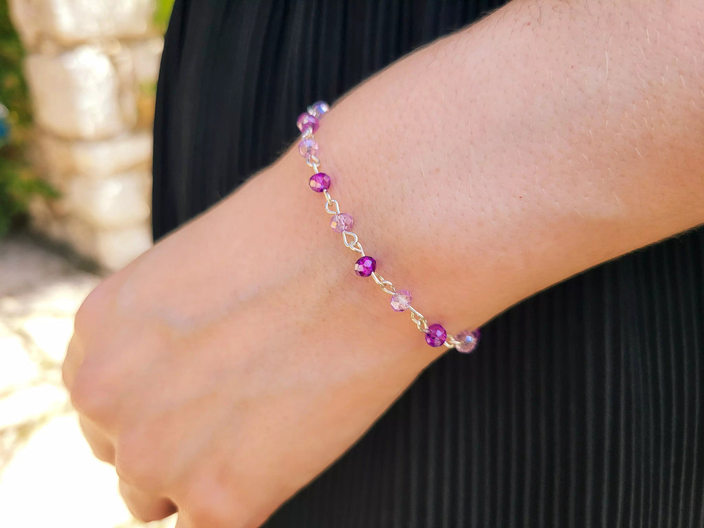 Bracelet en plaqué argent avec perles cristal violet et parme  Bracelet Jethyka