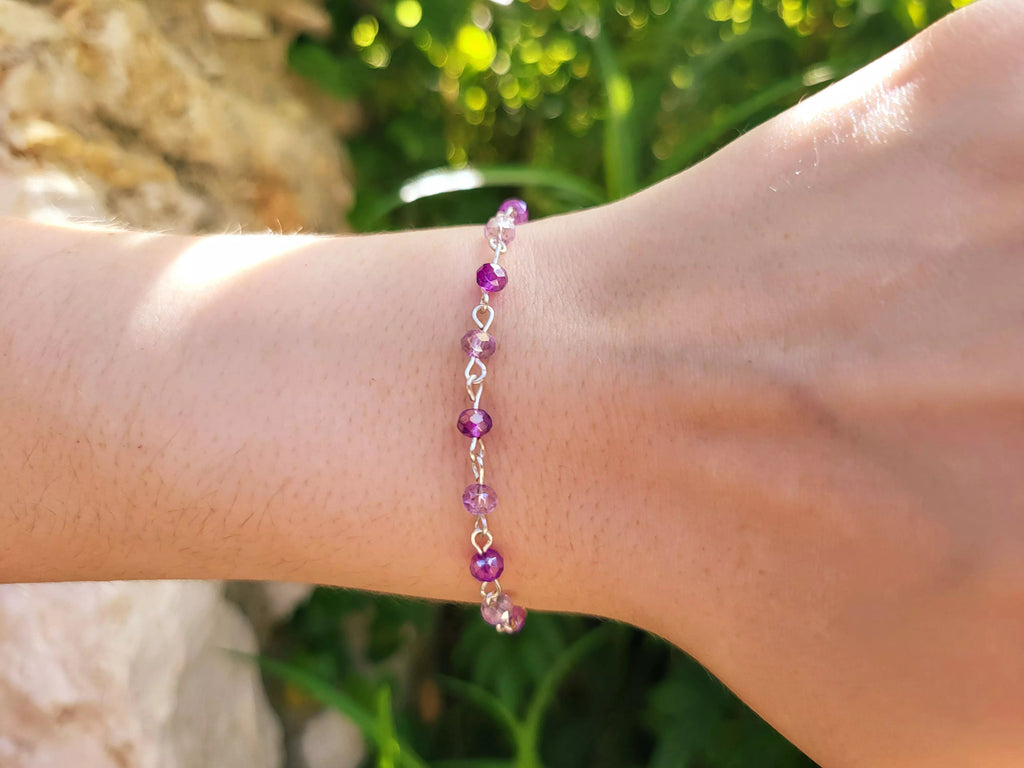Bracelet en plaqué argent avec perles cristal violet et parme  Bracelet Jethyka