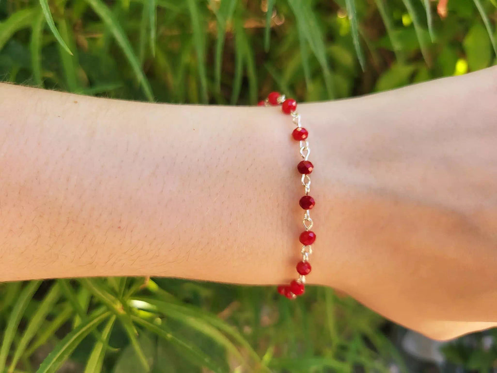 Bracelet en plaqué argent et perles cristal rouge  Bracelet Jethyka