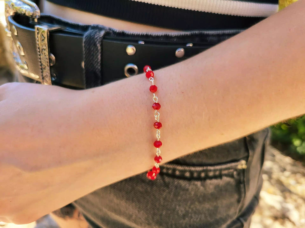 Bracelet en plaqué argent et perles cristal rouge  Bracelet Jethyka