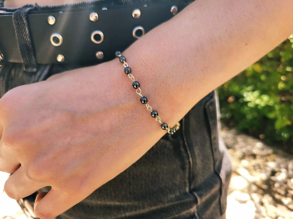 Bracelet en pierres naturelles hématite et plaqué argent  Bracelet Jethyka