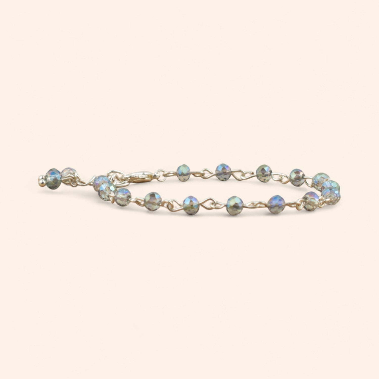 Bracelet en Plaqué Argent avec Perles Cristal Bleu Gris  Bracelet Jethyka