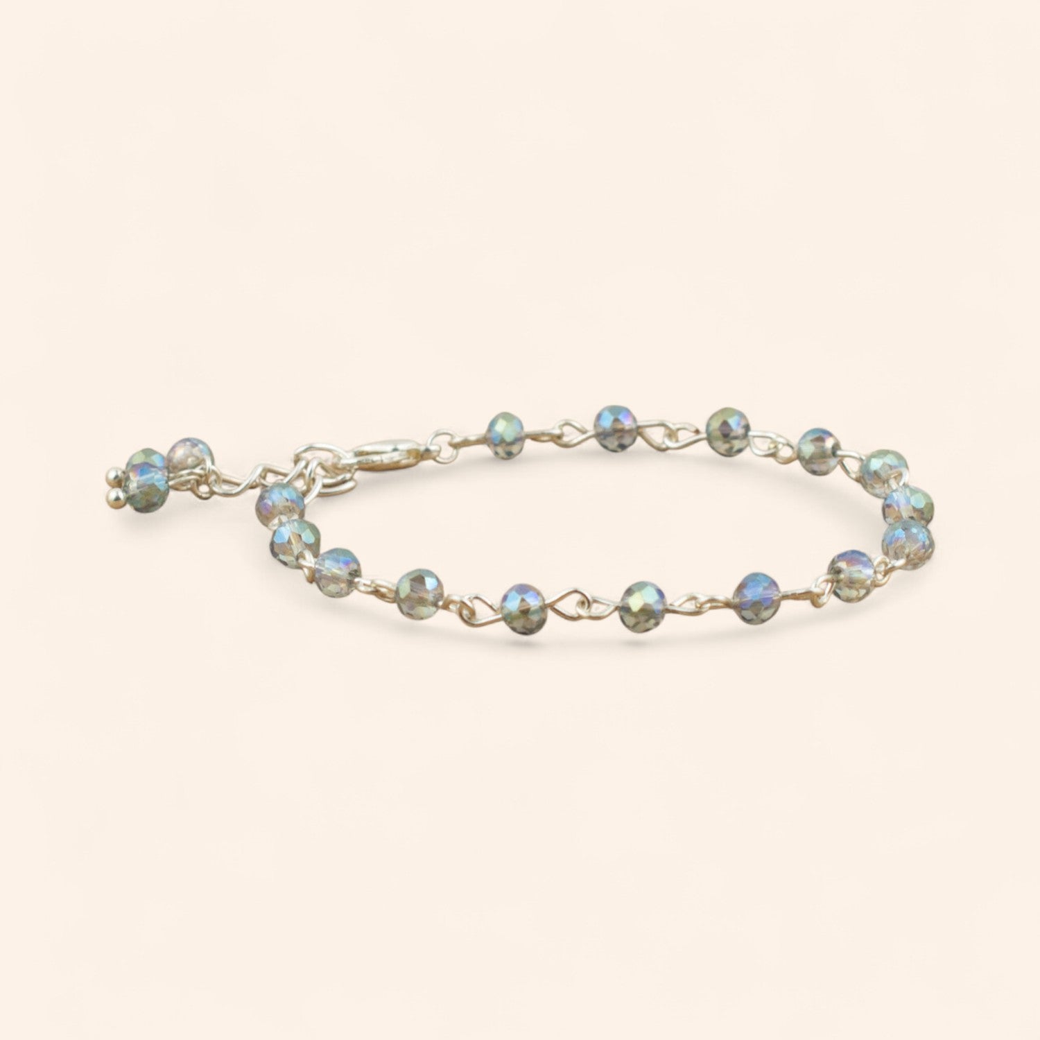Bracelet en Plaqué Argent avec Perles Cristal Bleu Gris  Bracelet Jethyka