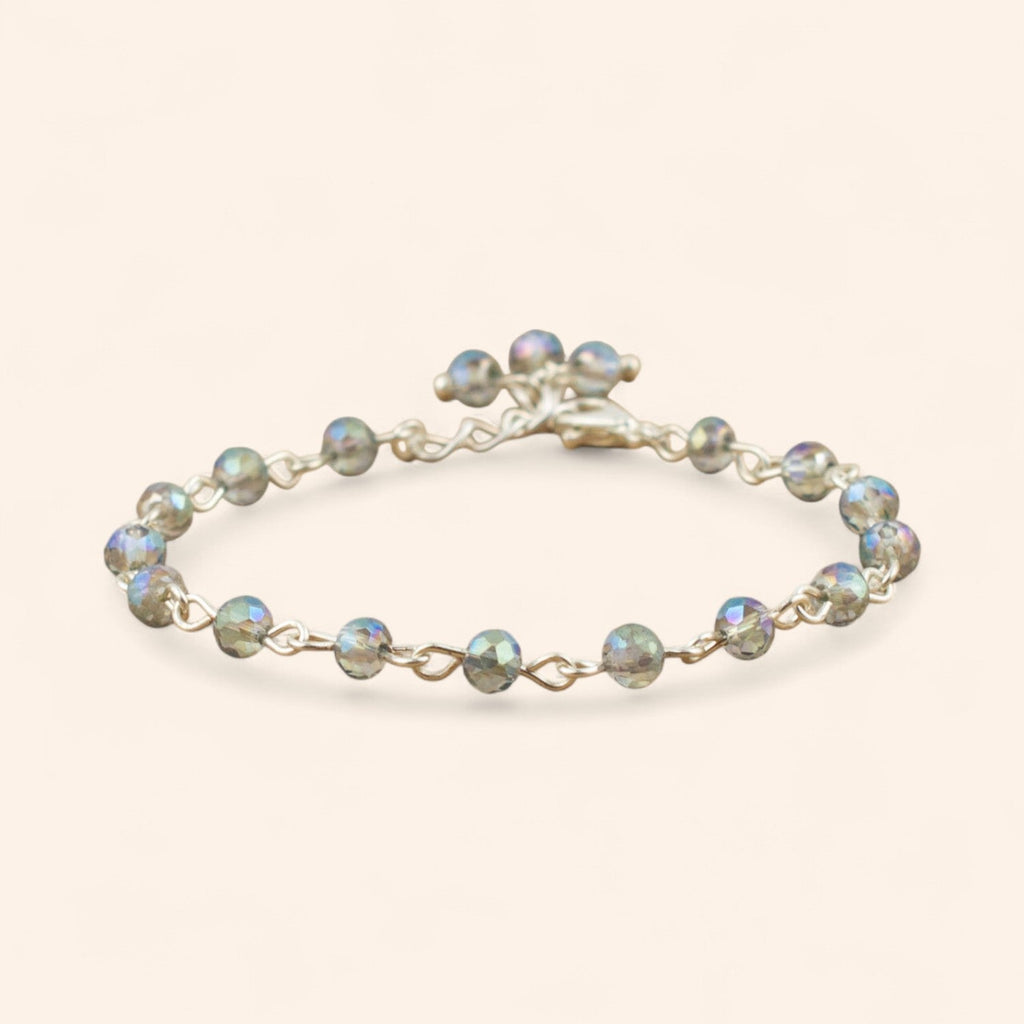 Bracelet en Plaqué Argent avec Perles Cristal Bleu Gris  Bracelet Jethyka
