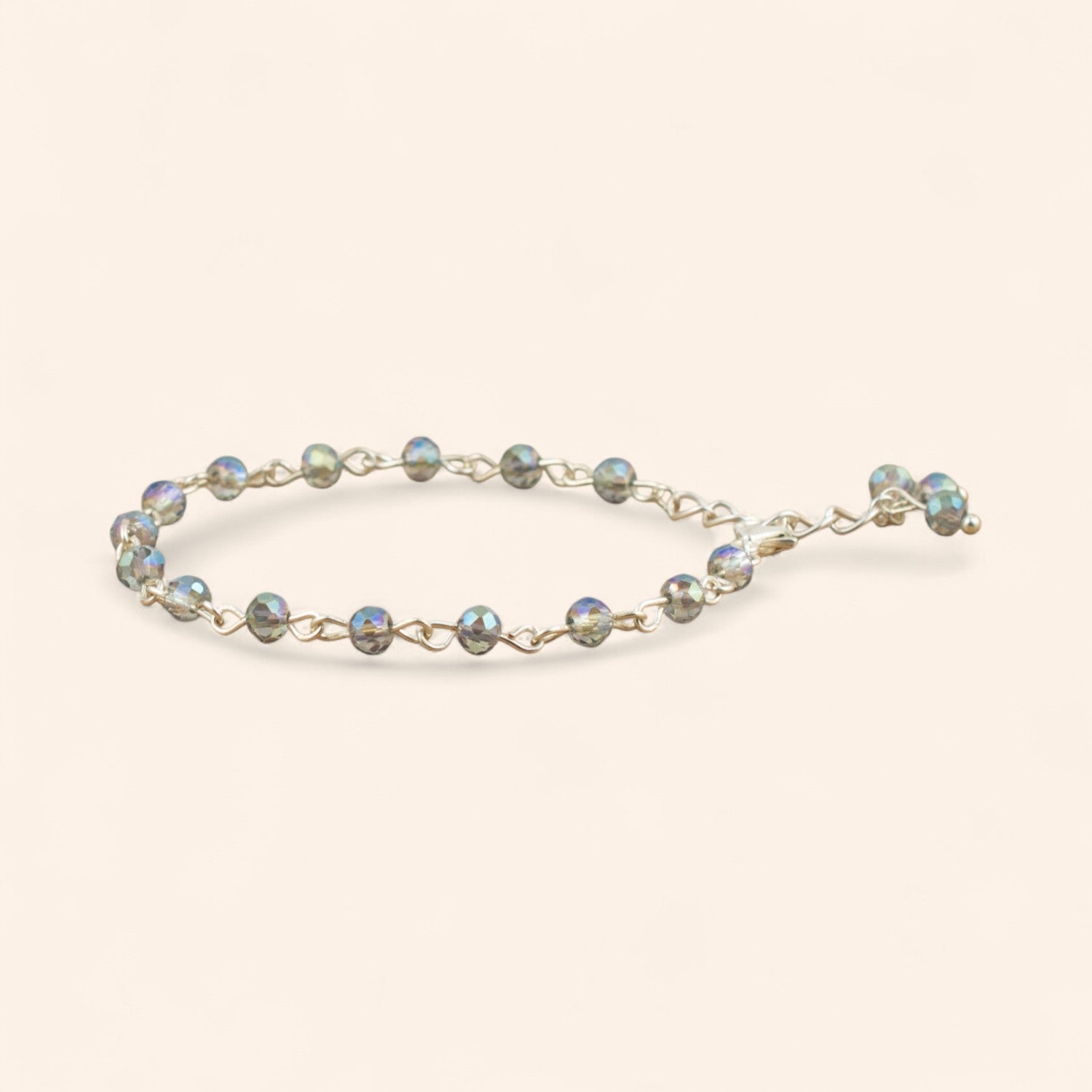 Bracelet en Plaqué Argent avec Perles Cristal Bleu Gris  Bracelet Jethyka