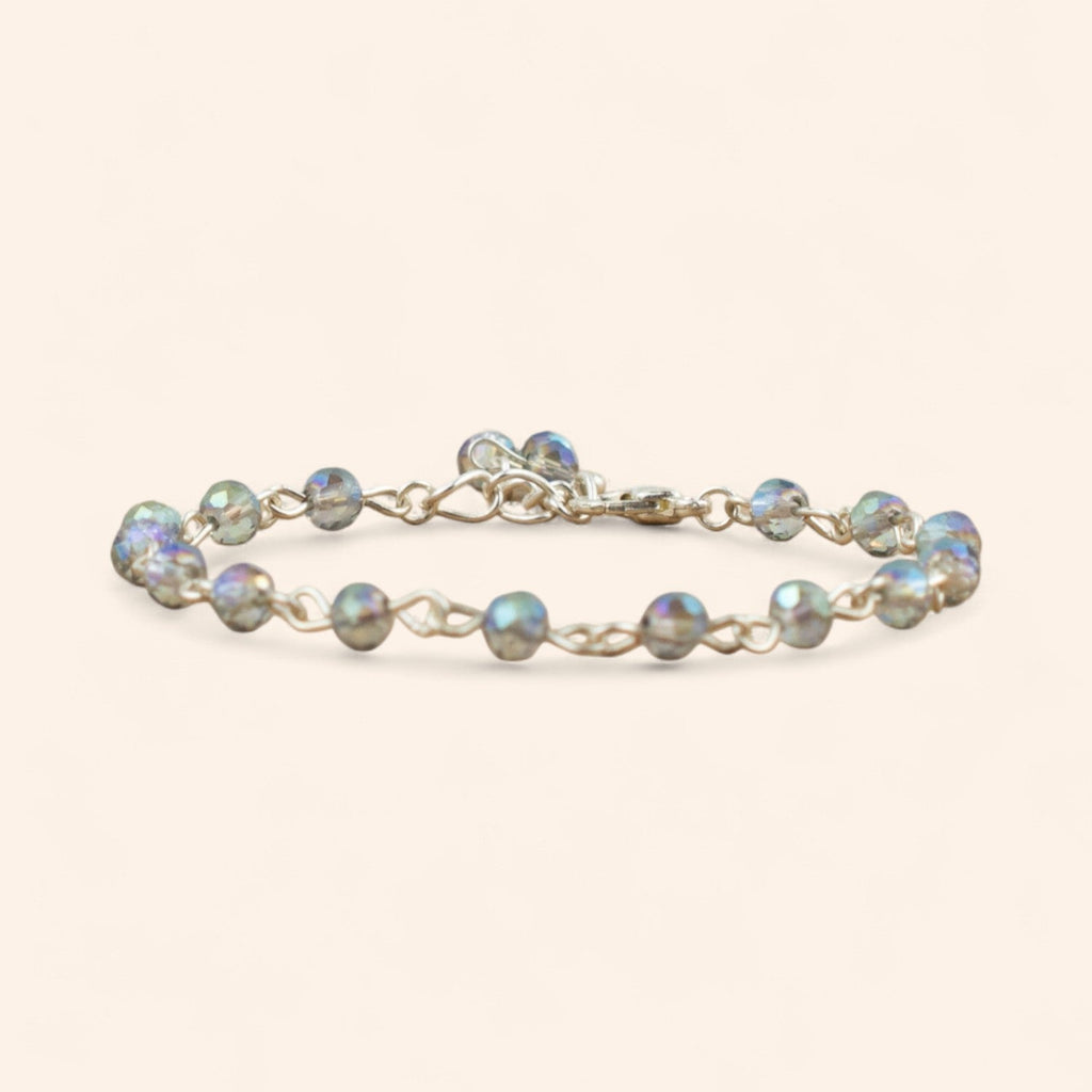 Bracelet en Plaqué Argent avec Perles Cristal Bleu Gris  Bracelet Jethyka