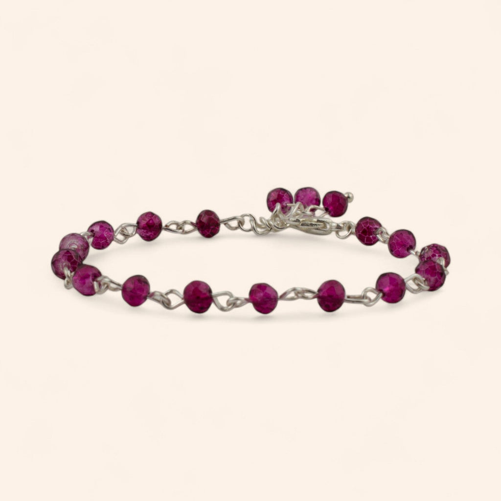 Bracelet Perles Cristal Rose Framboise et Plaqué Argent  Bracelet Jethyka