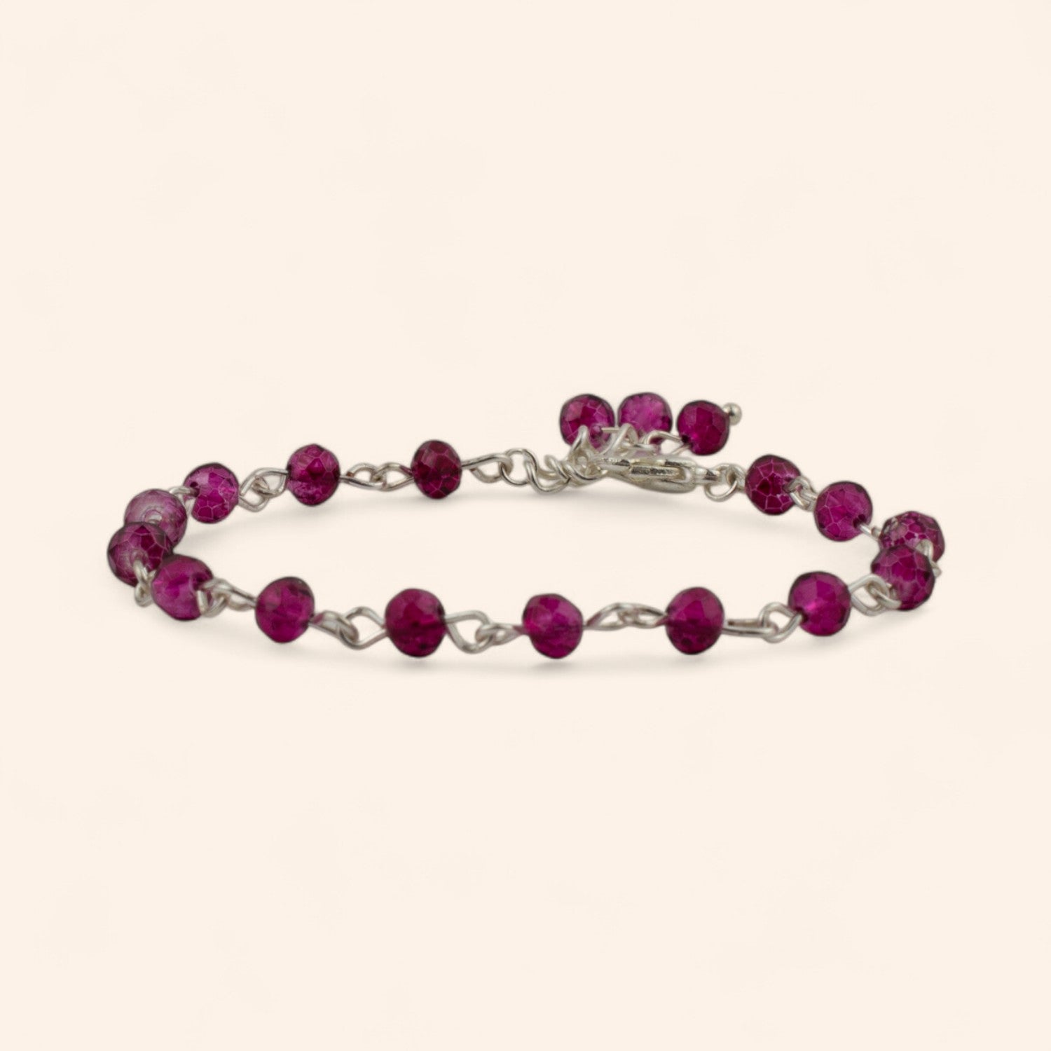 Bracelet Perles Cristal Rose Framboise et Plaqué Argent  Bracelet Jethyka