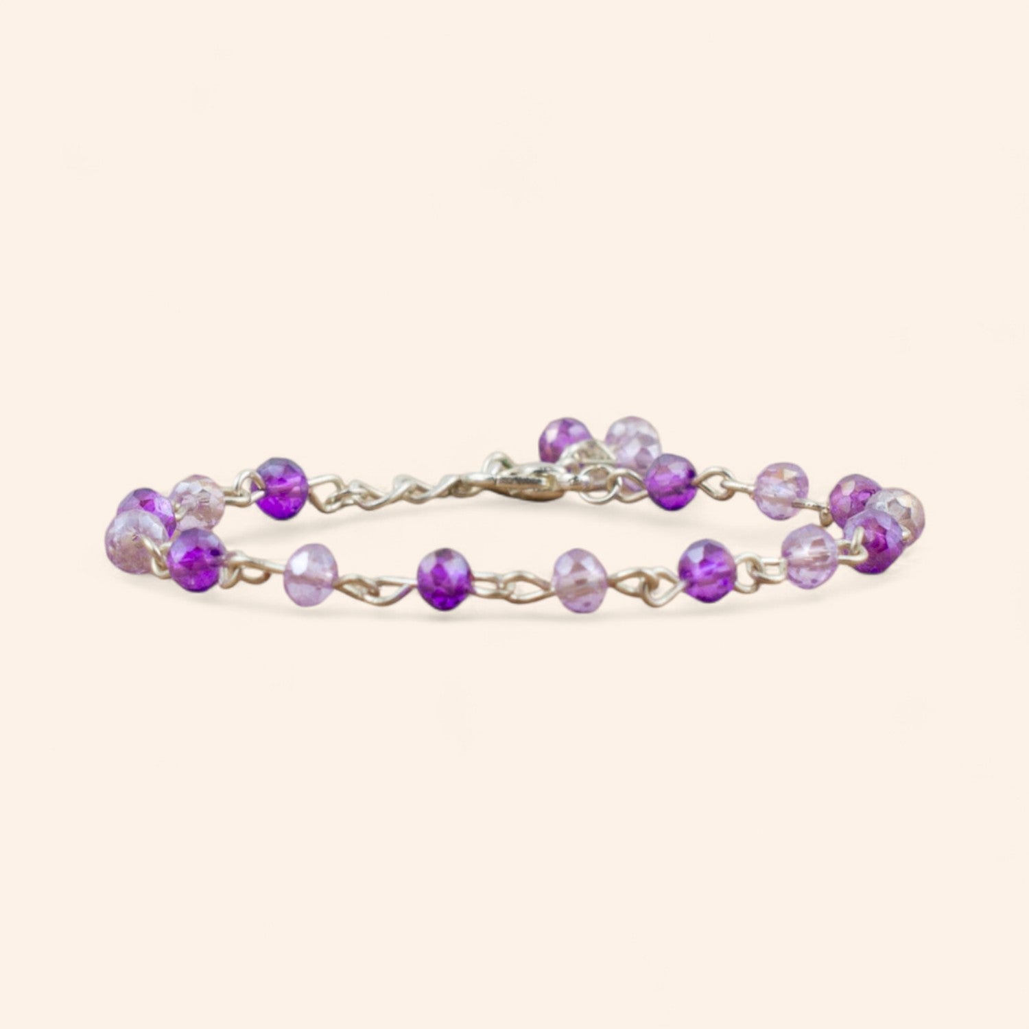 Bracelet en plaqué argent avec perles cristal violet et parme  Bracelet Jethyka