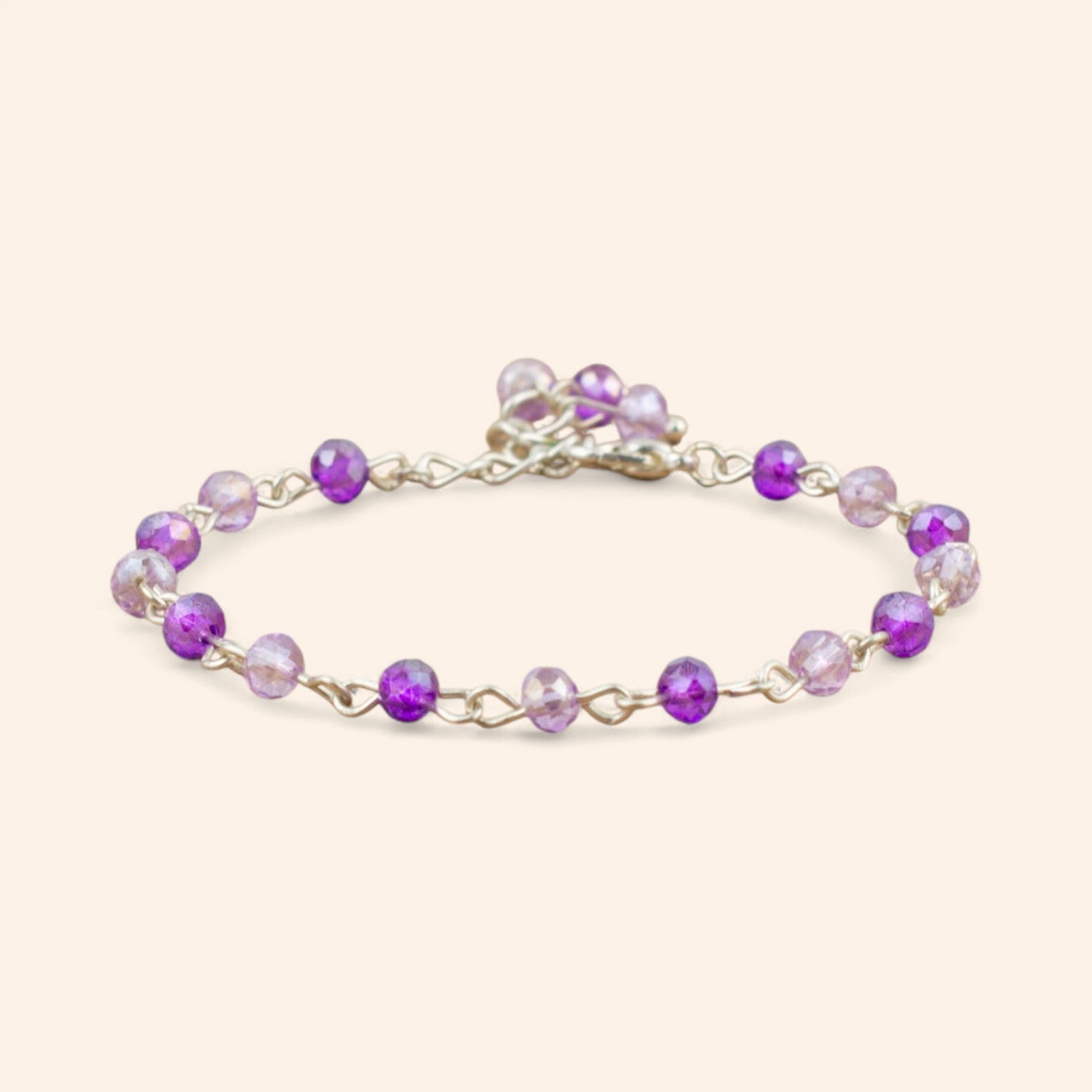 Bracelet en plaqué argent avec perles cristal violet et parme  Bracelet Jethyka