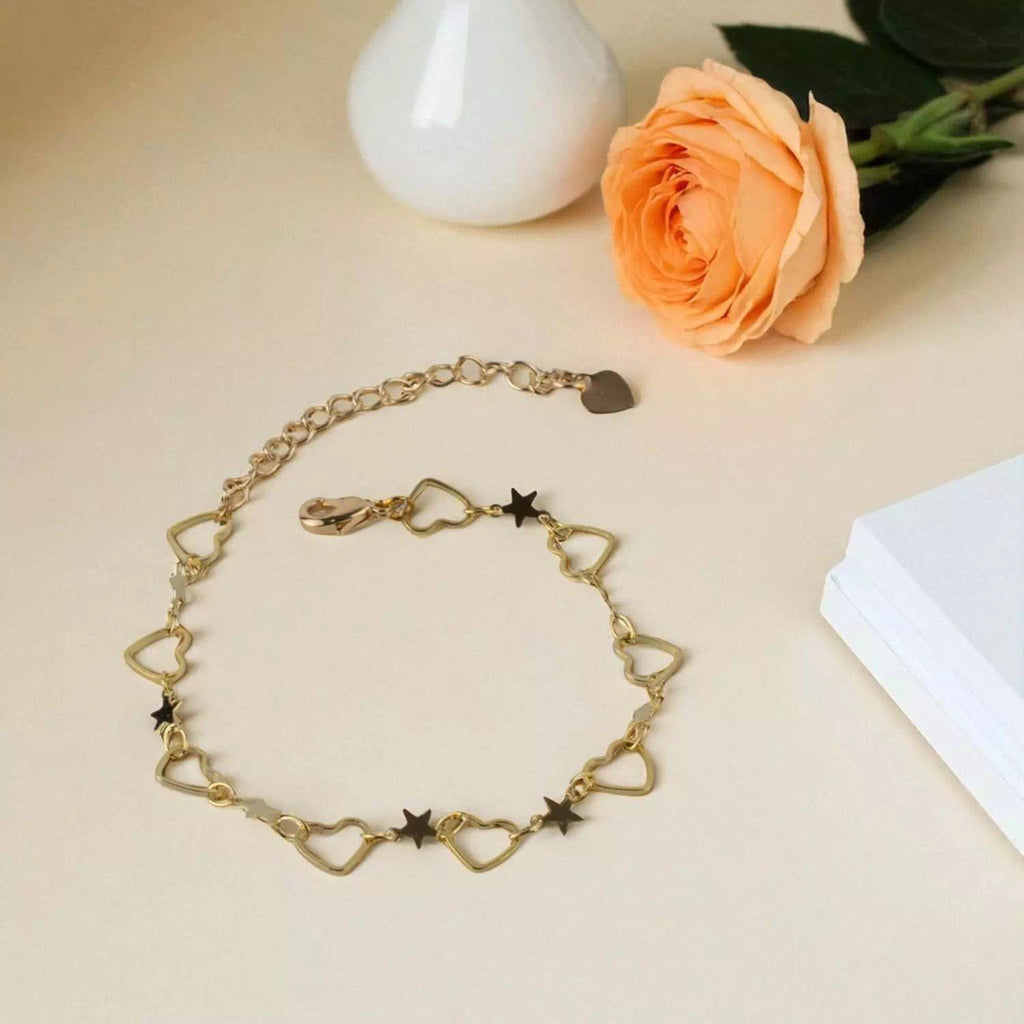 Bracelet Plaqué Or avec Cœurs et Étoiles  Bracelet Jethyka