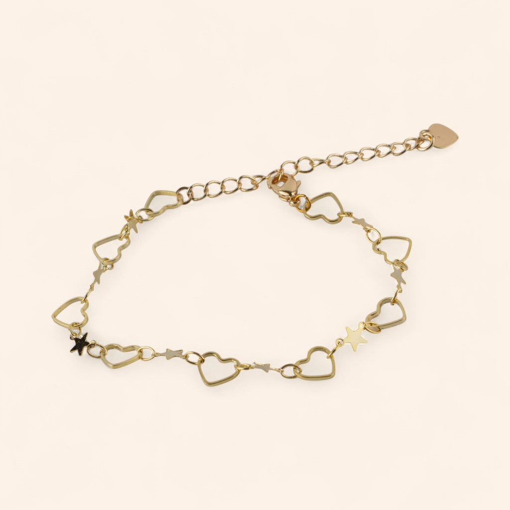 Bracelet Plaqué Or avec Cœurs et Étoiles  Bracelet Jethyka