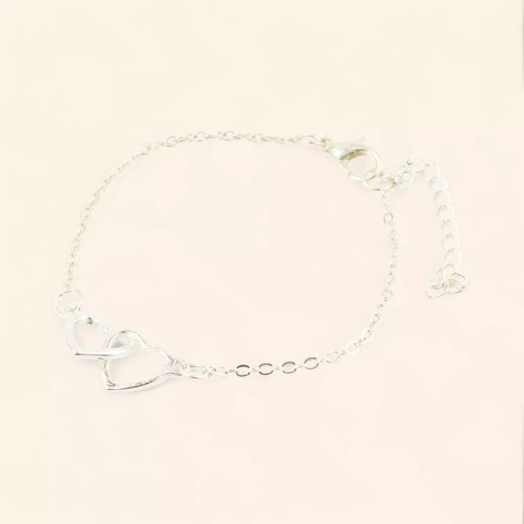 Bracelet femme chaîne argentée et pendentif 2 cœurs  Bracelet Jethyka