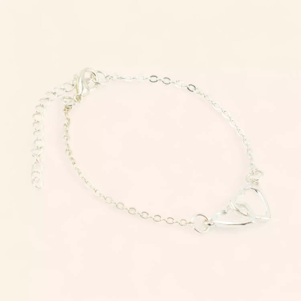 Bracelet femme chaîne argentée et pendentif 2 cœurs  Bracelet Jethyka