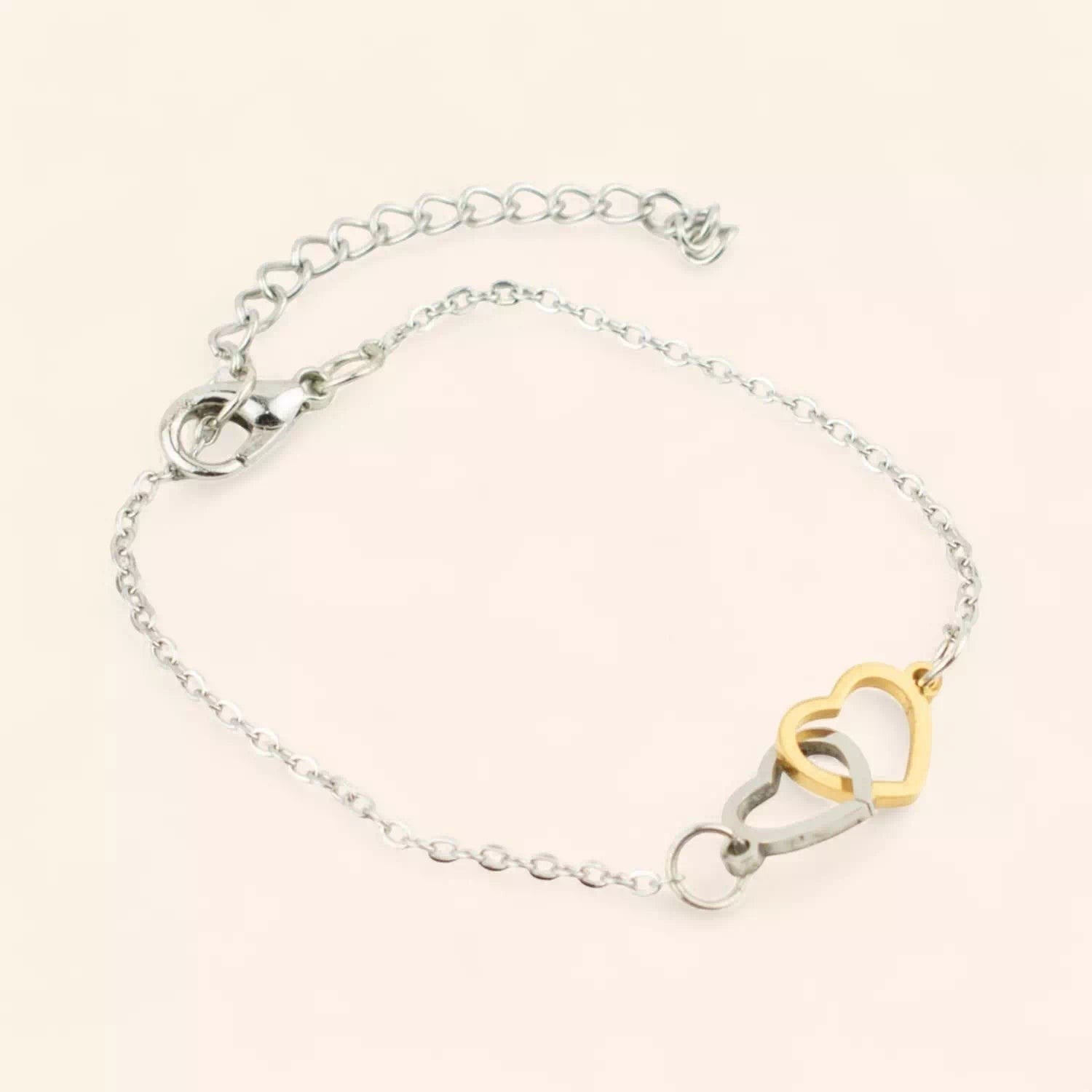 Bracelet chaîne en acier inoxydable – Double cœur bicolore doré et noir  Bracelet Jethyka