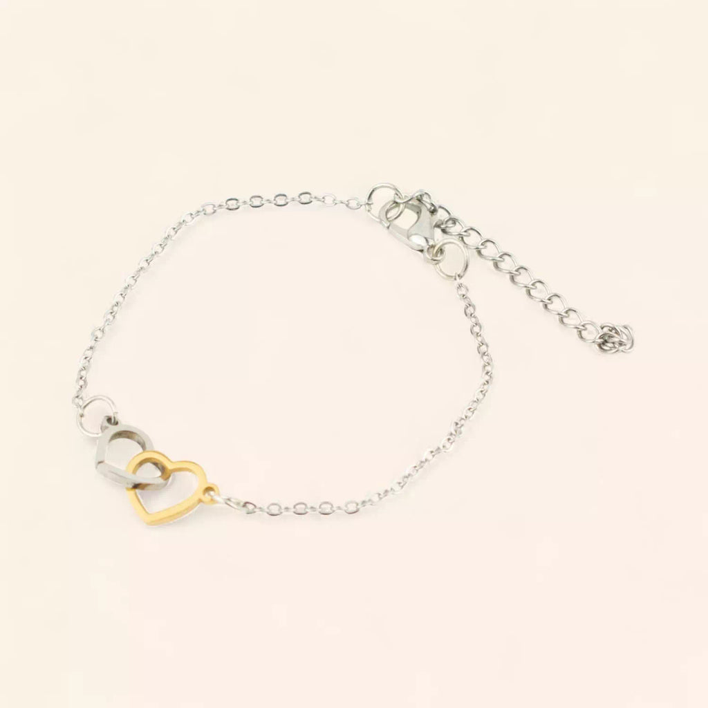 Bracelet chaîne en acier inoxydable – Double cœur bicolore doré et noir  Bracelet Jethyka